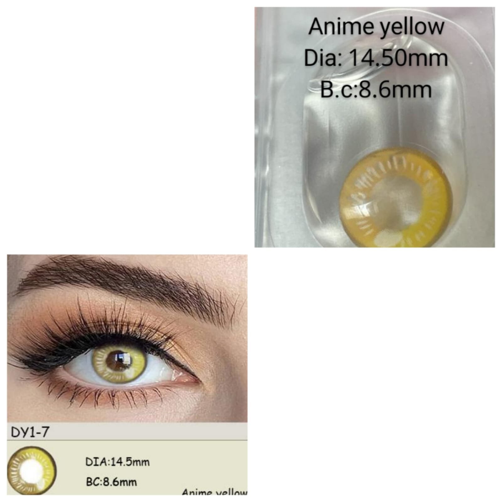 عدسات لاصقة لون اصفر انمي